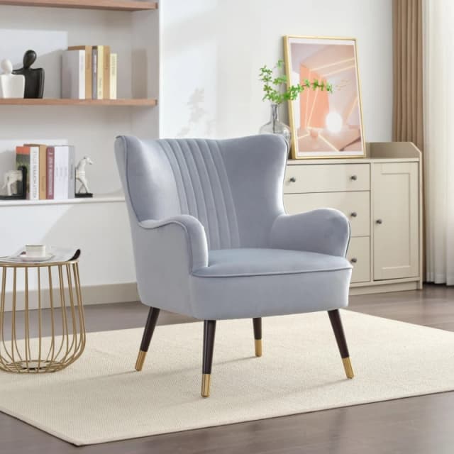 Artemis Home Madison Velvet Fabric Accent Chair in Light Blue Light Blue Unisex