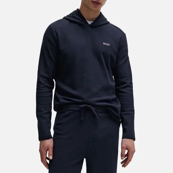 BOSS Bodywear Mens Waffle Hoodie - Dark Blue - XL