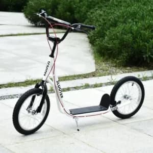 HOMCOM Teen Kids Stunt Scooter Children Kick Scooter Adjustable Handlebar 2 Brakes Ride On 16" Rubber Tyres White