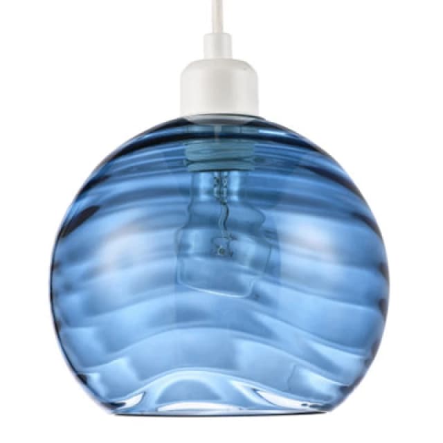 Happy Homewares Modern Designer Midnight Blue Circular Ribbed Glass Non Electric Pendant Shade