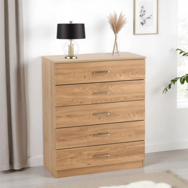 Seconique Dakota 5 Drawer Chest - Oak Effect, Brown 100-102-206