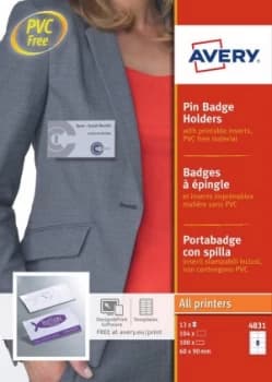 Avery Pin Badge Holders 60x90mm 104 Inserts 100 Holders