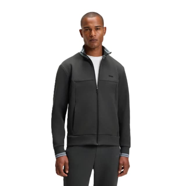 Boss Mens Full Zipped Zone Short Sleeve Polo Shirt Dark Grey male S