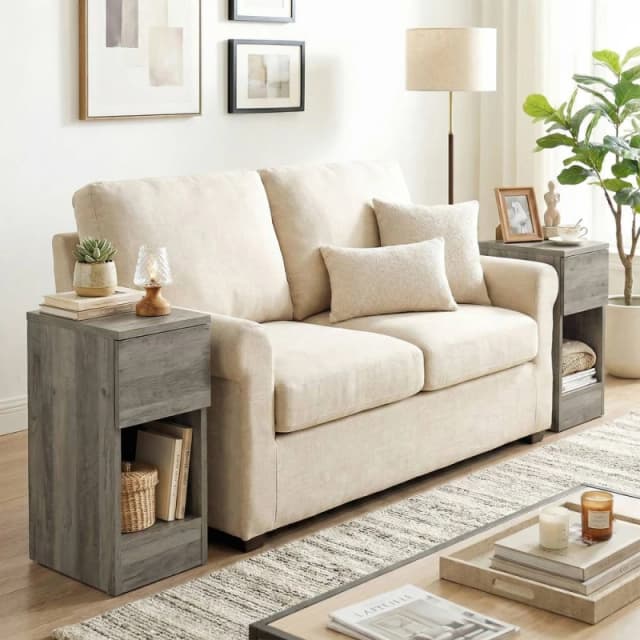 HOMCOM Bedside Tables Set of 2, Nightstands for Bedroom, Living Room in Grey Grey Unisex