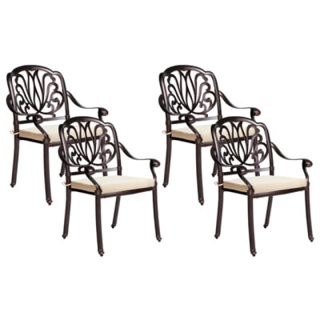 Beliani Set Of 4 Garden Chairs With Cushions Ancona Metal Dark Brown