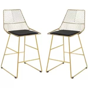 HOMCOM Set of 2 Bar stools Modern Counter Height Wire Metal Bar chairs for Kitchen, Bar Counter, Gold