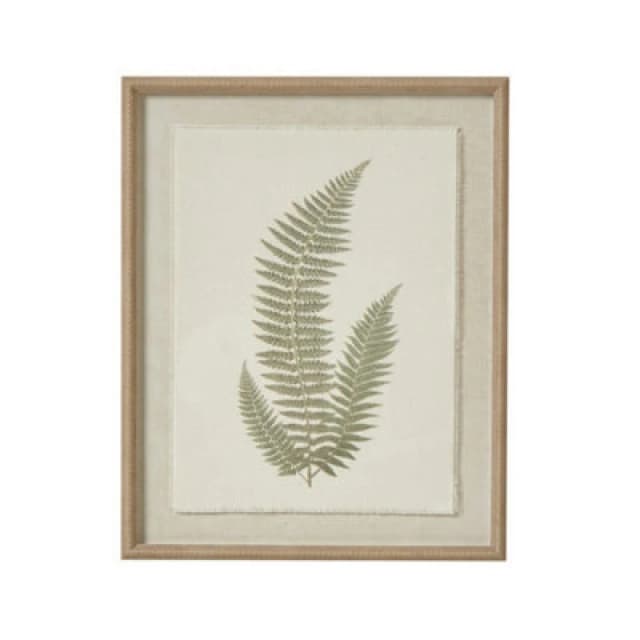 Hill Interiors Fern Art On Texture-Torn Paper With Beaded Frame - Glass - L2 X W40 X H50 Cm - White