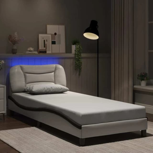 VIDAXL Bed Frame with LED without Mattress "Hvar" White and Black 90x190cm vidaXL 8721012356207