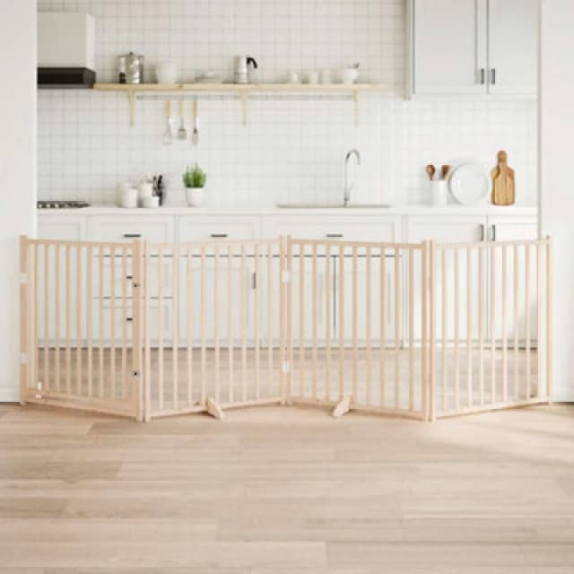 Vidaxl Dog Gate With Door Foldable 4 Panels 320 Cm Solid Wood Fir