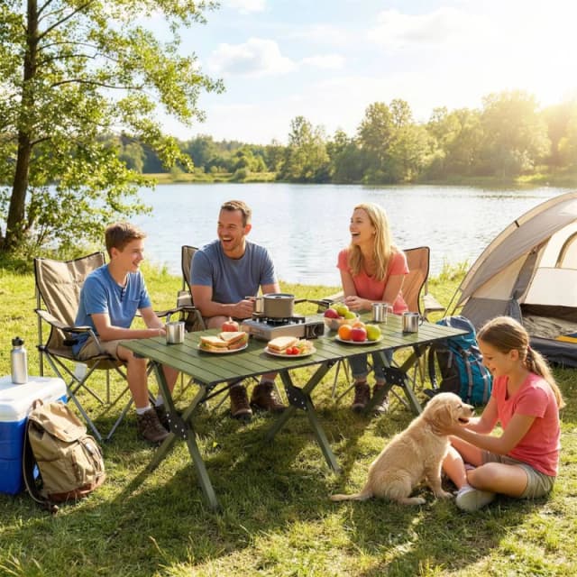 OUTSUNNY 4ft Folding Camping Table, Picnic Table with Roll Up Top in Green Green Unisex