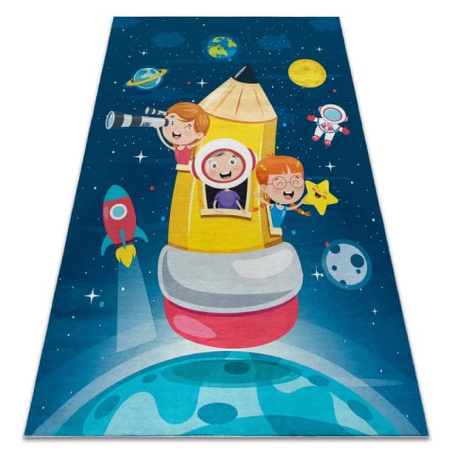 RugsX Bambino 42810 Washing Carpet Rocket, Planets For Children Anti Slip - Blue / Brown 120X170 Cm