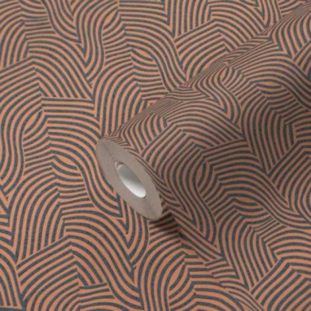 As Creation Bricoflor Non-Woven Wallpaper, Luxury Wallpaper, Retro, Geometric In Bronze, Orange, Black, Anthracite - 10,05 X 0,53 M