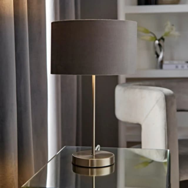 ValueLights ValueLights Charlie Chrome Stem Table Lamp Light with Velvet Shade in Grey Size: 10" Grey 10" Unisex 5059406035784