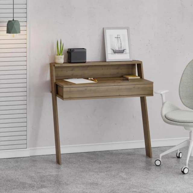 FWStyle FWStyle 1 Drawer Modern Home Office Dark Oak Desk Wallmounted in Grey Grey One Size Unisex 8683628019672