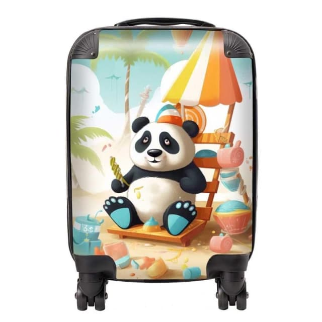 Warren Reed - Designer Happy Panda On A Beach Holiday Suitcase in Yellow Size: Large Yellow Unisex Large
