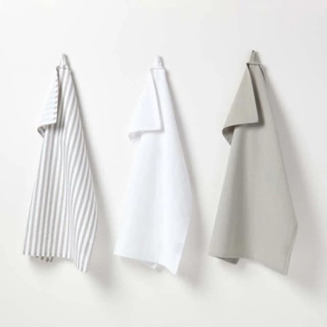 Homescapes Striped Grey Cotton Tea Towels Set Of Three Grey unisex