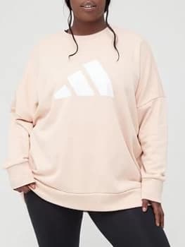 adidas Future Icons 3 Bar Crew (Plus Size) - Blush, Blush, Size 2X, Women