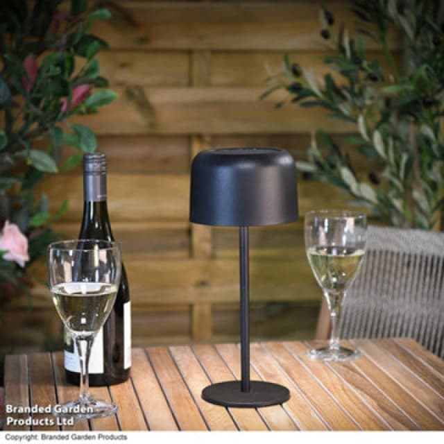 Garden Gear Solar Metal Table Touch LED Lamp, Waterproof, USB & Solar Powered, Cordless Outdoor & Indoor Light (Black)