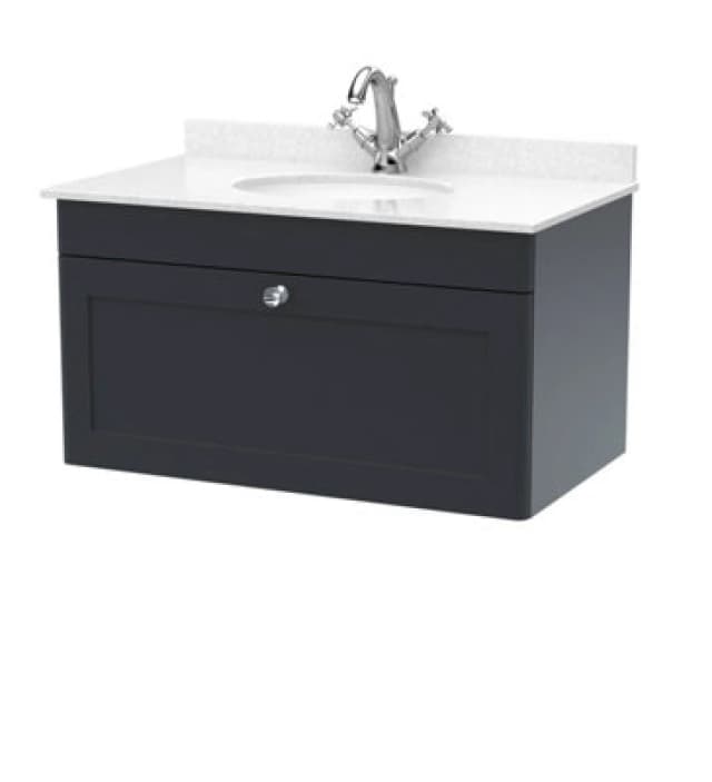 nuie 800mm Wall Hung 1 Drawer Vanity & Marble Top 1TH - Soft Black CLC1496WR1