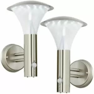 Loops - 2 pack IP44 Outdoor LED Lamp Brushed Steel Wall pir Lantern Porch Curved Light
