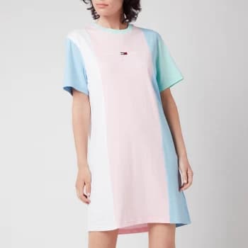 Tommy Jeans Womens TJW Color Block T-Shirt Dress - Romantic Pink Multi - L