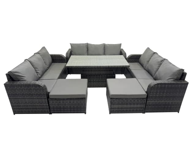 Fimous Rattan Garden Furniture Dining Set 11-seater with 2 Big Footstools in Dark Grey Dark Grey Unisex
