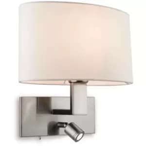 Firstlight Webster - 1 Light Indoor Wall Light with Reading Lamp Brushed Steel, Cream Shade, E27