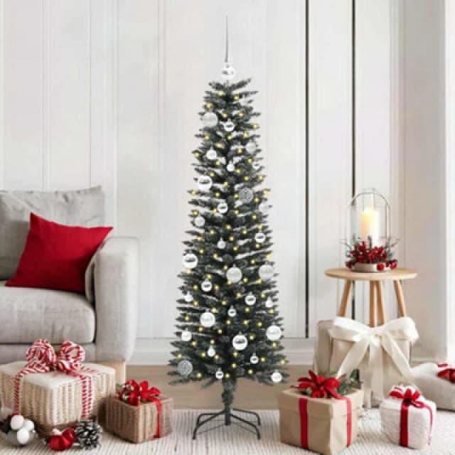 vidaXL Artificial Christmas Tree with 150 LEDs, Silver Balls Green 43 x 43 x 150 cm, Green 3395933