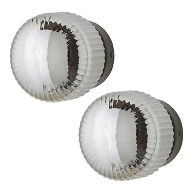 ValueLights ValueLights Calpe Pair of Small Ribbed Glass Flush Ceiling Wall Lights in Black One Size Unisex 5059406068294