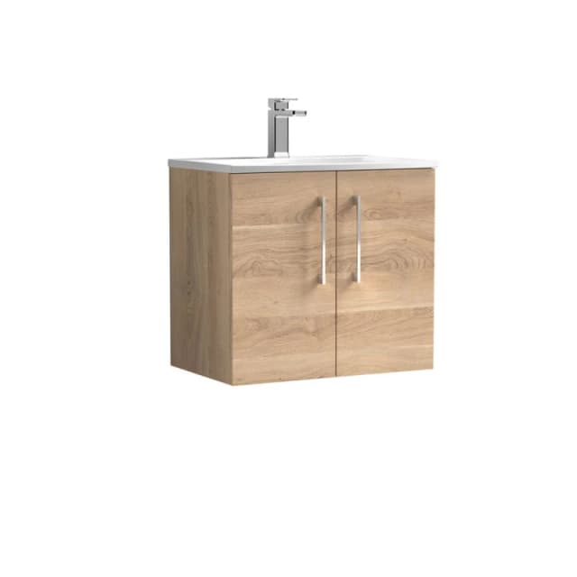 Balterley Modern Bathroom Wall Hung 2-Door Vanity & Basin, Bleached Oak, 600mm in Brown Brown Unisex