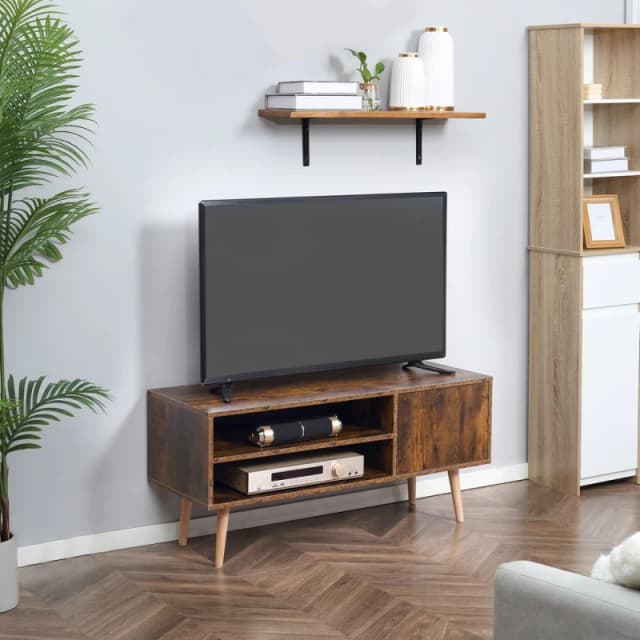 HOMCOM HOMCOM TV Stand Cabinet with Cable Management Cupboard and Shelves in Brown Brown One Size Unisex 5056602946647
