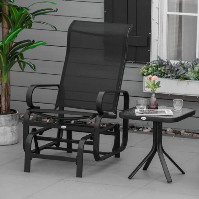 OUTSUNNY Outdoor Gliding Rocking Chair w/ Metal Frame for Patio, Backyard in Black Unisex