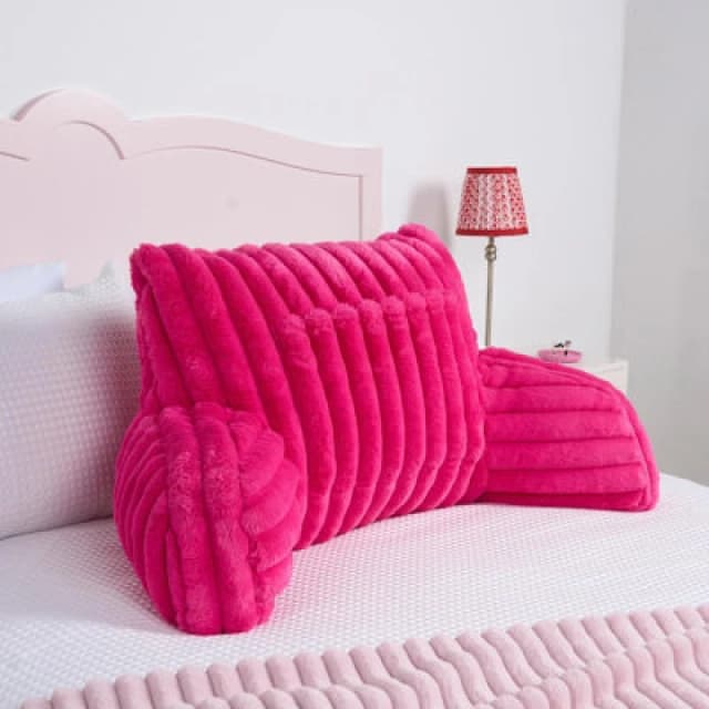 OHS OHS Faux Fur Ribbed Reading Pillow Super Soft Heatable Cuddle Cushion in Bright Pink Bright Pink One Size Unisex 5027434230907