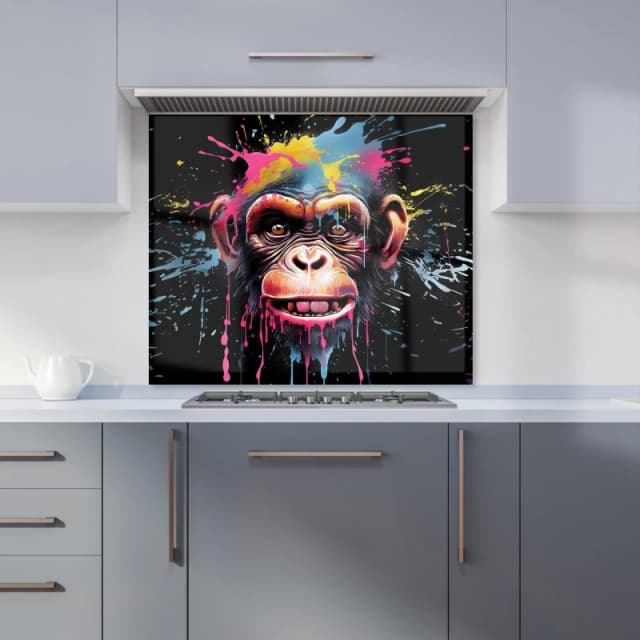 Warren Reed - Designer Multi Coloured Monkey Face Splashart Kitchen Splashback in Blue Size: 600mm x 750mm Blue Unisex 600mm x 750mm