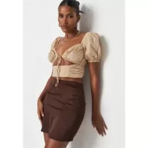 Missguided Cut Out Puff Sleeve Crop Top - Beige