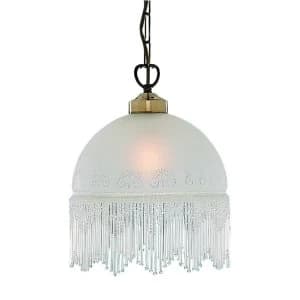 1 Light Ceiling Pendant Antique Brass, Acid Etched Glass, E27