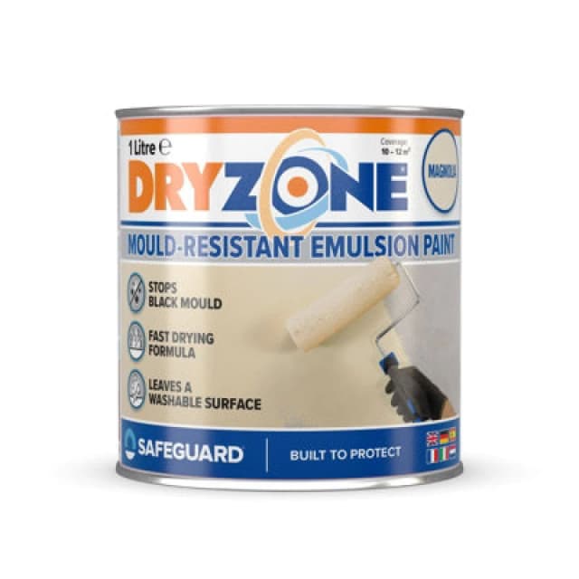 Dryzone Anti Mould Paint (1L, Magnolia) - 5 Years Resistant Against Black Mould Growth On Walls And Ceiling. 10M² - 12M² Coverage