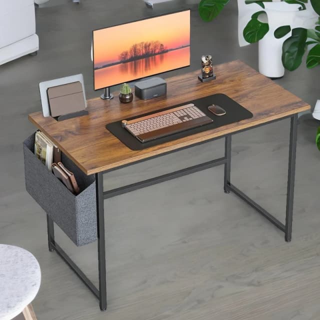 Rafaelo Mobilia Industrial Computer Desk With Storage Bag in Brown Brown Unisex