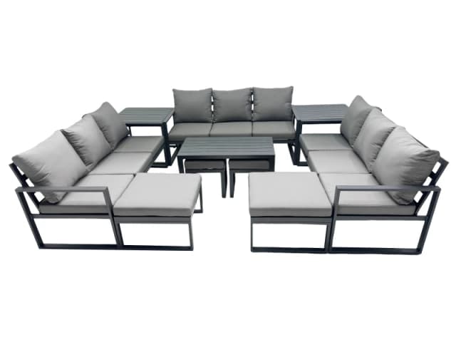 Fimous Aluminium 3 Seat Sofa Coffee Table Sets with 4 Stools 2 Side Table in Dark Grey Dark Grey Unisex