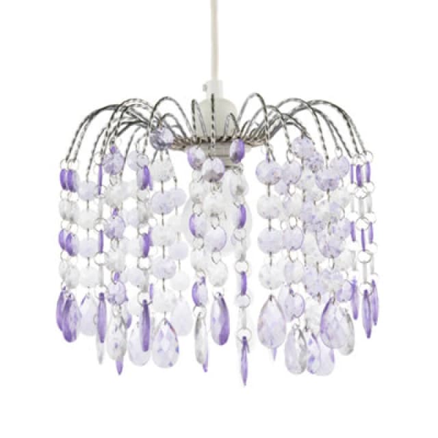 Happy Homewares Modern Waterfall Pendant Shade With Lilac And Clear Acrylic Drops