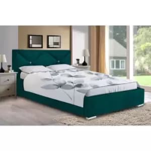 Mevena Upholstered Beds - Plush Velvet, Double Size Frame, Green - Green