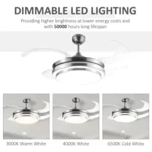 Retractable Ceiling Fan w/ Light, Dimmable LED lighting Fan for Bedroom - Homcom