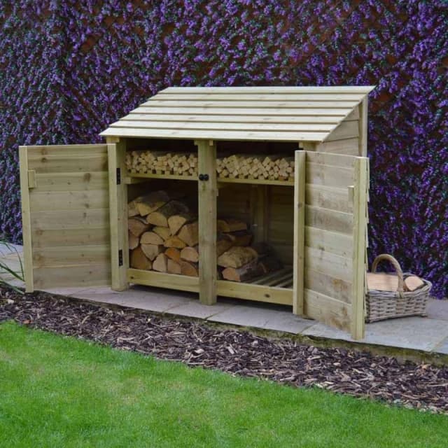Rutland County Garden Furniture Ltd Cottesmore 4ft Log Store with Doors & Kindling Shelf, W150 cm, Green Green Unisex