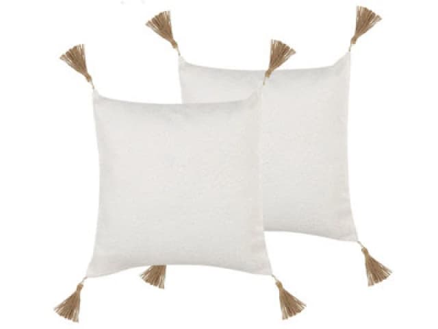 Beliani Set Of 2 Decorative Cushions Azalea 45 X 45cm Light Beige Solid