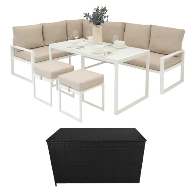 Monstershop Aluminium Corner Sofa Set With Black Rattan Storage Box - White White Unisex