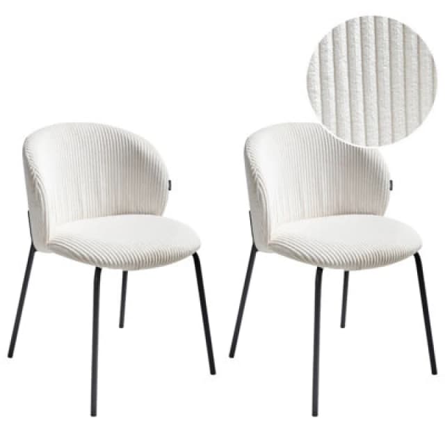 Beliani Set Of 2 Dining Chairs Miles Corduroy Off-White