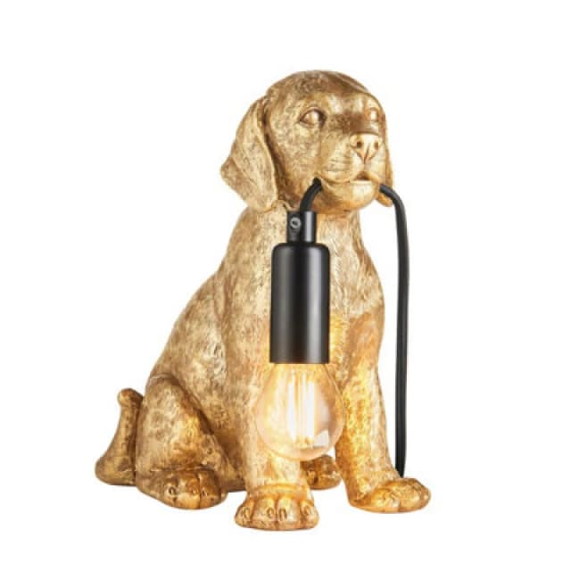 Labrador Puppy Table Lamp Vintage Gold Paint, Matt Black, 1x E14