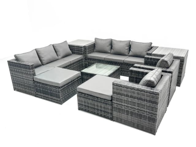 Fimous 10 Seater Patio Lounge Sofa Set with 2 Side Tables 2 Big Footstool in Dark Grey Dark Grey Unisex