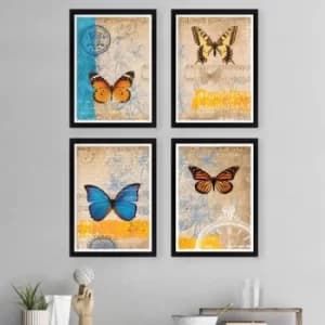 SET_104 Multicolor Decorative Framed Painting (4 Pieces)