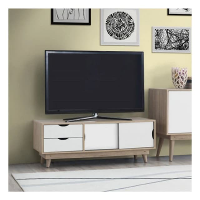 Timber Art Design Alford Scandinavian TV Unit Stand 120Cm Media Cabinet + Drawers Oak White